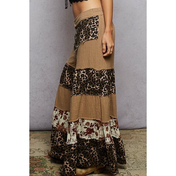 Pol Double Gauze Animal Print Patch work Wide Leg Pants - Picture 5 of 5